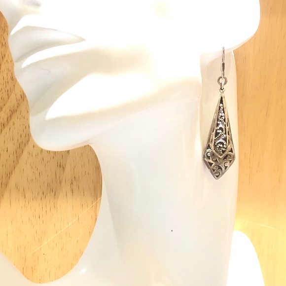 LOIS HILL Drop Dangle Sterling Oxidized Granulated & Cutout Overlapping Earrings - Picture 15 of 17